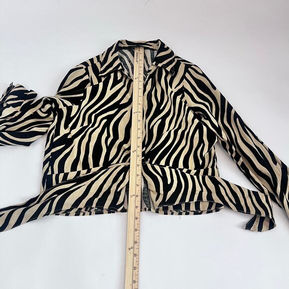 RACHEL ZOE ANIMAL PRINT RETRO 90'S TIE AT THE WAIST LONG SLEEVE BLOUSE SIZE MED - Picture 11 of 11